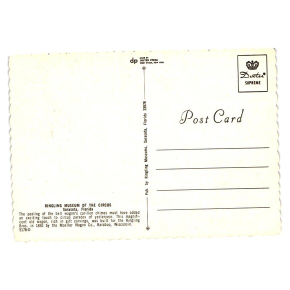 Vintage Ringling Museum Circus Bell Wagon Postcard Attraction Parade Dexter - Picture 2 of 2